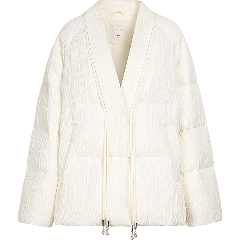 【90白鸭绒】【商场同款】naivee纳薇提花V领白交襟羽绒服女