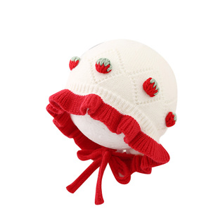 婴儿帽子秋冬季保暖毛线帽防风护耳针织帽女宝宝小月龄可爱公主帽