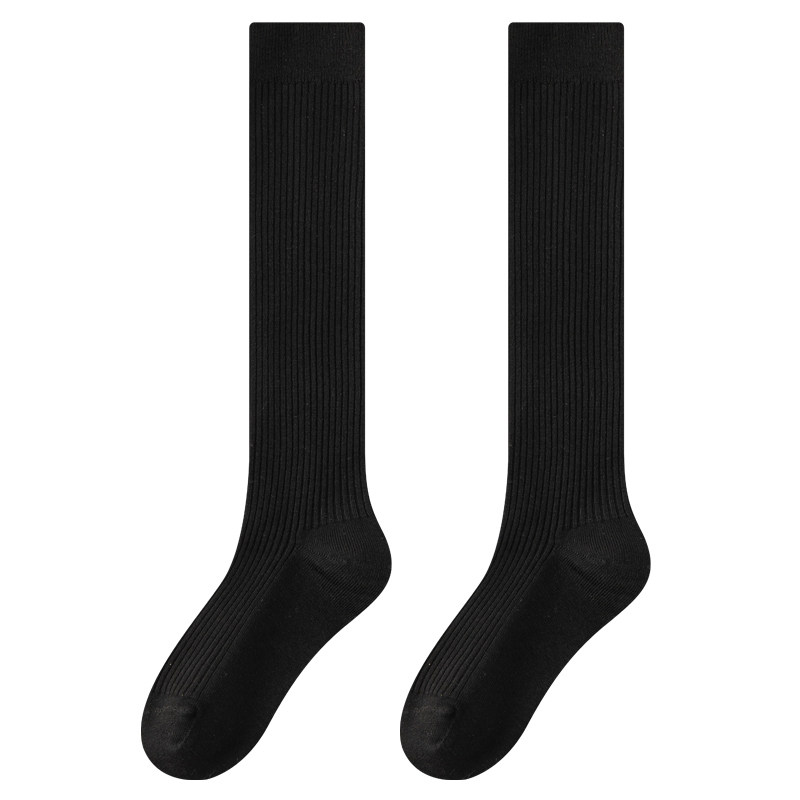 黑色小腿袜女秋冬季加绒加厚保暖长筒袜子双针防滑微压显瘦配靴子