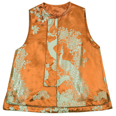 菲伊真丝提花老缎斜襟马夹女上衣