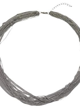 钛钢多层细女圆珠流苏锁骨项链