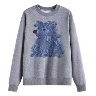 卫衣女款2026新款春季纯棉套头长袖宽松慵懒风无帽圆领外套上衣