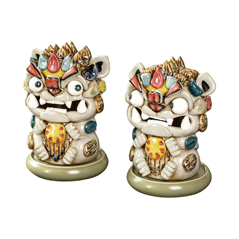 喜狮摆件香炉一对特色文创礼品