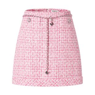商场同款  摩萨克春粗花呢粉小香风编织腰链A字半身短裙女