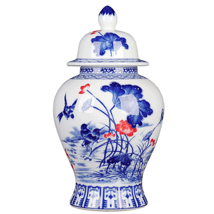 景德镇陶瓷器中式仿古青花盖罐将军罐家居装饰品大瓷罐储物罐摆件