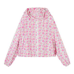 URLAZH有兰夏季新款莫奈花园粉色花朵廓形印花宽松抽绳连帽外套女