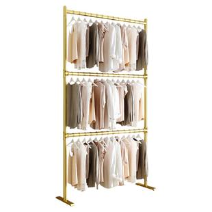 简约双层服装店置地衣服架铁双杆折叠挂衣杆落地升降阳台晾衣架