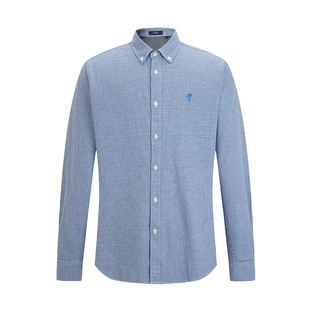 LONDA伦德马 春季男士格子衬衫长袖净色衬衣商务男装外套潮流