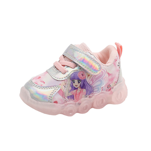 带闪灯女宝宝鞋子女童运动鞋软底婴儿学步鞋0-1一岁3小童公主春秋