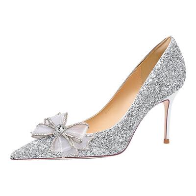 HolyRose圣洁玫瑰花漾倾城法式银色婚鞋高跟鞋成人礼水晶鞋情人节