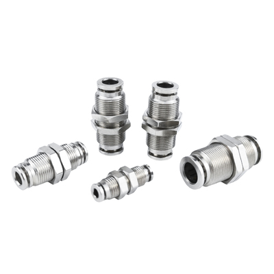 耐腐蚀全铜镀镍快插隔板气管接头