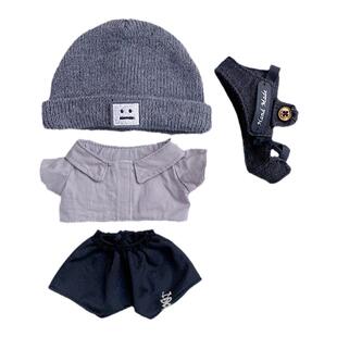 20cm娃衣现货灰衬衫搭扣马甲皮鞋项链帅男娃衣服棉花娃娃胖胖体可