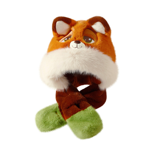 火狐狸尼克朱迪毛绒帽子围巾一体女冬季保暖护耳帽套头帽耳朵会动