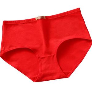 纯棉内裤女中腰收腹红色中年抗菌