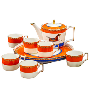 景德镇中式咖啡杯套装礼盒装托盘高端精致金边水具套装下午茶家用