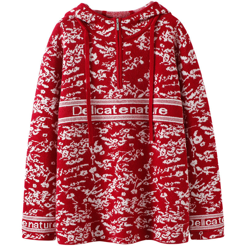 色调嗑爆！非同寻常高阶提花色100%纯羊绒衫女毛衣宽松卫衣连帽