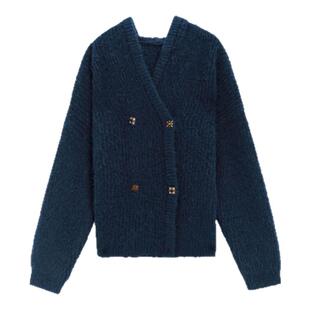 Forevercan女装秋冬新款“波尔图”慵懒风双排扣连帽针织开衫