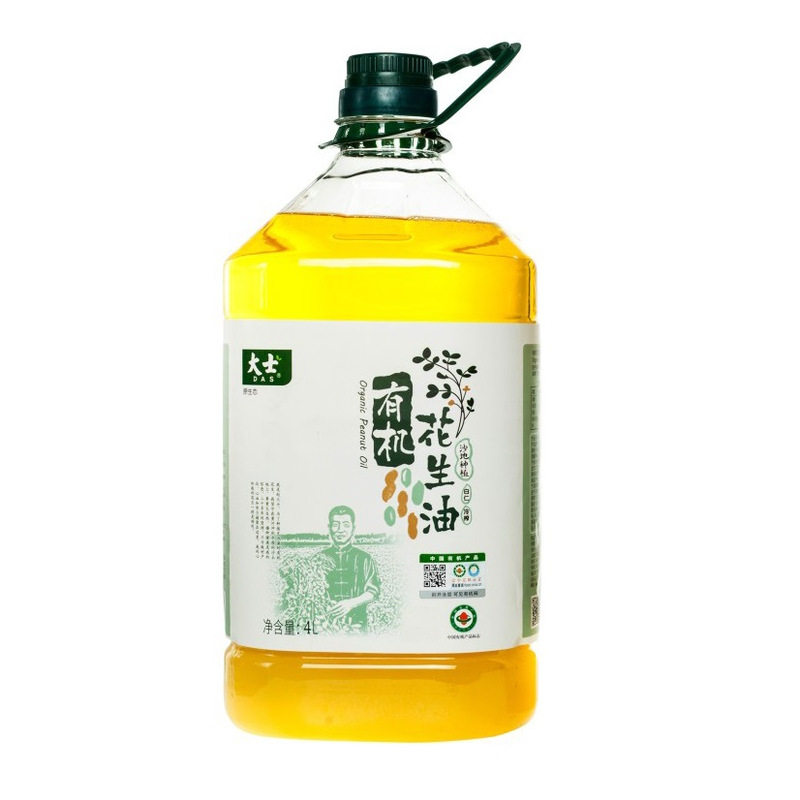 有机白仁冷榨花生油初榨冷榨食用油物理压榨家用植物炒菜油4L大桶