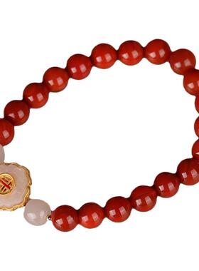 天然南红玛瑙和田玉S925银手链