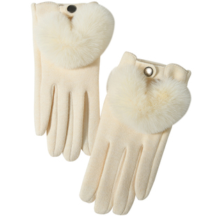 仿羊绒手套女冬季2024新款白色可爱獭兔毛保暖防寒触屏开车手套