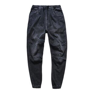 帅气秋冬黑牛酷跑牛仔裤ablejeans新款男士宽松束口裤潮流休闲裤
