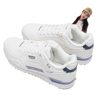 特步运动鞋女款2026新款冬季皮面防水白色休闲鞋子正品轻便跑步鞋