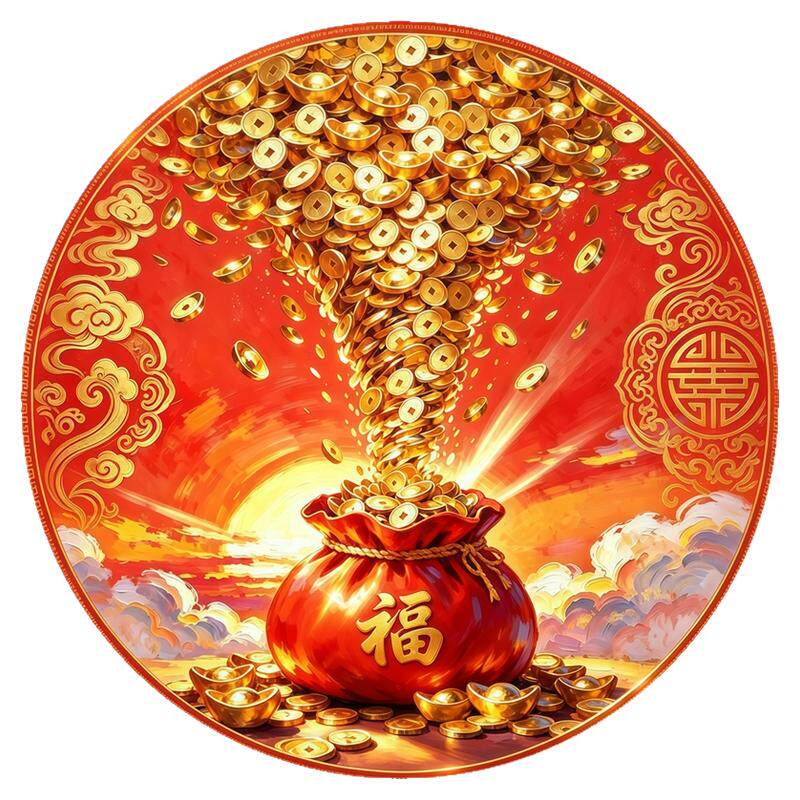 倾泻金币福字钱袋圆墙贴画好撕无残胶乔迁聚财兴旺遮瑕装饰贴纸画