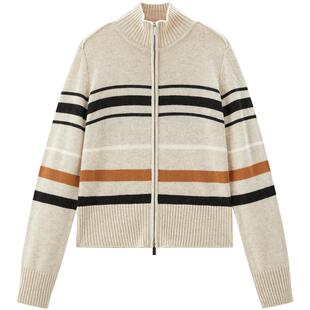 太平鸟 羊毛混纺高领撞色双拉链针织开衫25冬季新款多搭毛衫外套