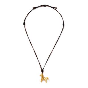 卡洛美骏马轻驰毛衣链现在设计感可爱小木马棕绳抽拉长款项链配饰