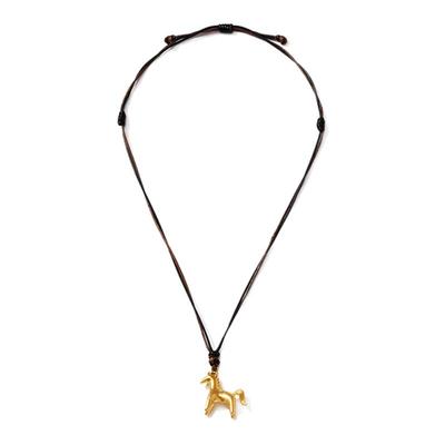 卡洛美骏马轻驰毛衣链现在设计感可爱小木马棕绳抽拉长款项链配饰