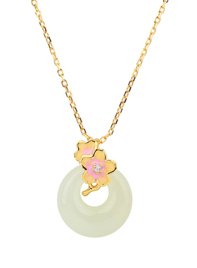 桃气妖妖和田玉平安扣项链女款