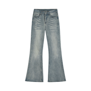 MULVAN 【现货7折】长腿翘楚 复古蓝色微喇牛仔裤女高腰拖地长裤