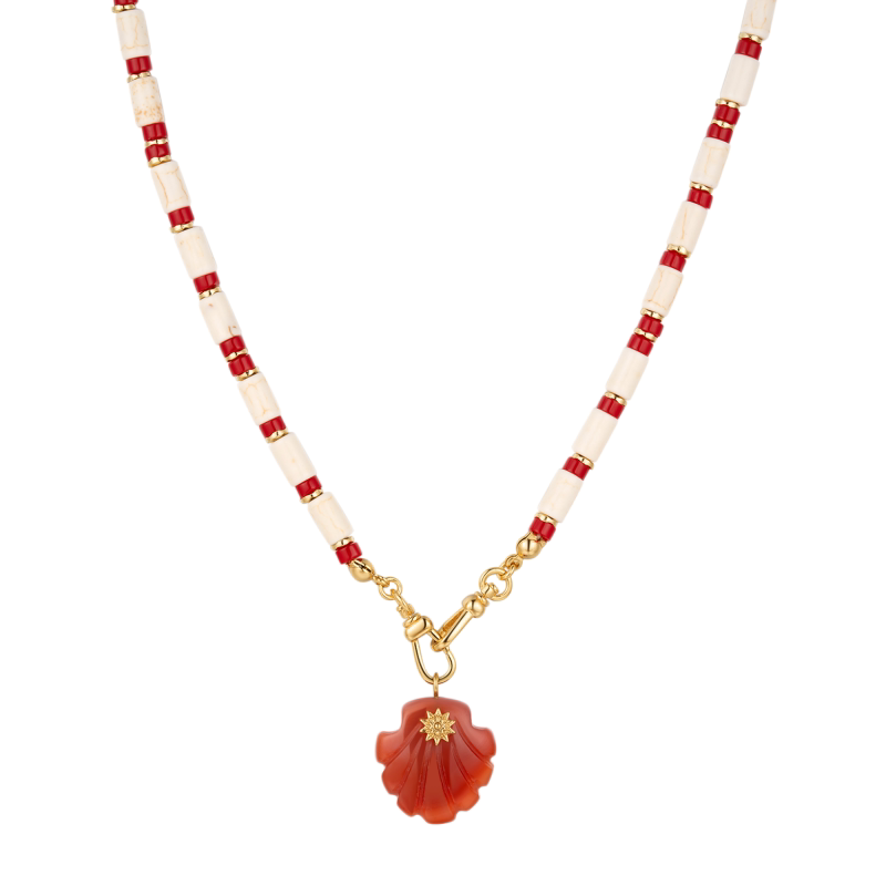 HELESJEWEL贝壳红玛瑙吊坠项链