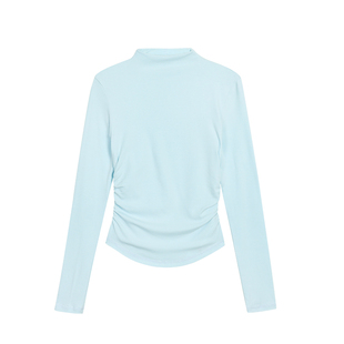 NEVA HU 魔法身材 基础款半高领针织打底上衣女抽褶收腰长袖T恤