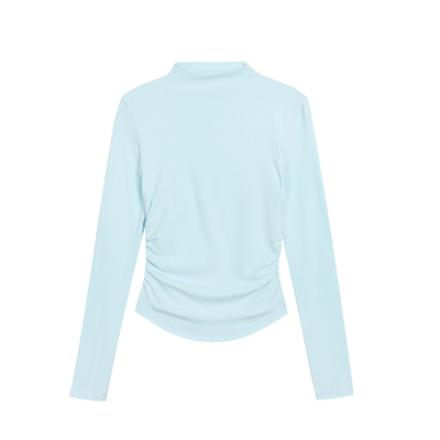 NEVA HU 魔法身材 基础款半高领针织打底上衣女抽褶收腰长袖T恤