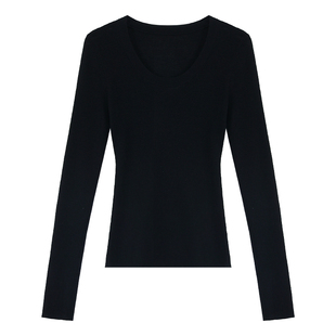 Maven Lin 高智Office 1OO羊毛修身U领针织衫女柔软长袖打底上衣
