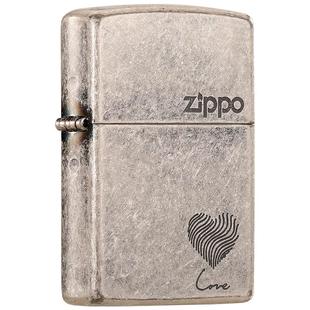 zippo打火机 古银爱心指纹 送男友礼物原装刻字外壳官方正品煤油