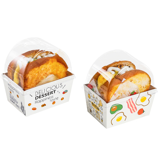 瑞丽早餐三明治包装盒外带一次性汉堡纸托吐司纸盒打包甜甜圈盒子