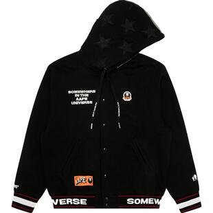 Aape旗舰店男装秋冬猿人徽章潮流厚绒连帽棒球服卫衣外套B347XXN