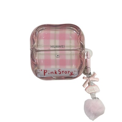 ins风粉格子freeclip2保护套玫瑰粉适用于华为freeclip蓝牙耳机保护壳波浪纹7i防摔SE3闺蜜同款freebudspro4