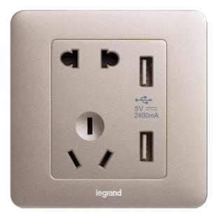 罗格朗开关插座面板逸典米兰金墙壁暗装一开五孔带USB 16A空调插