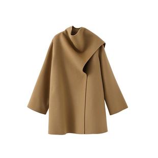 【到手799元】浪漫冬季围巾领短款双面羊毛呢大衣羊绒外套小个子