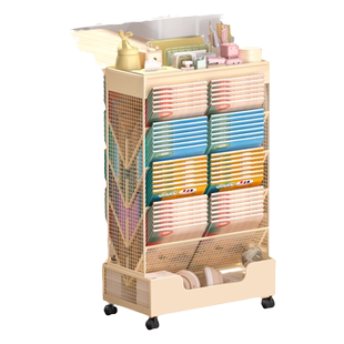 铁艺书立架书本收纳盒儿童桌边书架可移动书桌收纳置物架教室置物架高中初中学生桌面挂书袋收纳神器