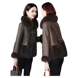 海宁真皮皮衣羽绒服女短款狐狸毛领皮草一体小个子妈妈修身外套冬
