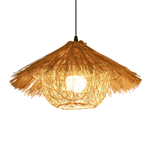 创意个性草帽吊灯藤编编织艺术灯罩仿古民宿灯具饭店餐厅竹编灯笼