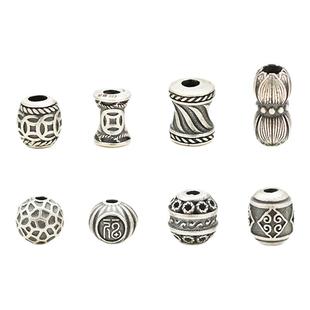 S999纯银隔珠 复古足银镂空陨石坑福字南瓜珠铜钱DIY编绳串珠配件