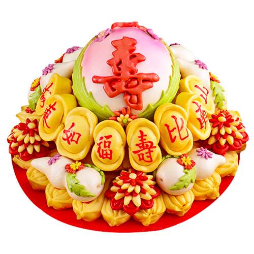寿桃馒头生日老人中式蛋糕贺寿礼品祝寿馒头胶东花饽饽花馍礼盒