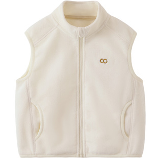 [抗静电7A抗菌]齐齐熊男童摇粒绒马甲秋冬宝宝红色新年儿童拜年服