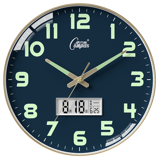 康巴丝夜光挂钟客厅时尚简约时钟静音家用挂墙轻奢免打孔石英钟表