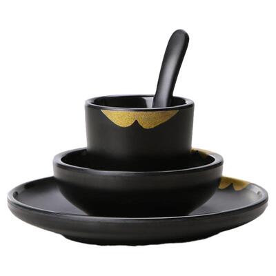 三创黑色密胺商用菜盘子日式平盘